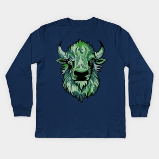 Mindful Vivid Buffalo in Green Kids Long Sleeve T-Shirt